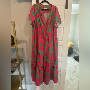 Anthropologie Pink and Green Tiered Maxi Dress